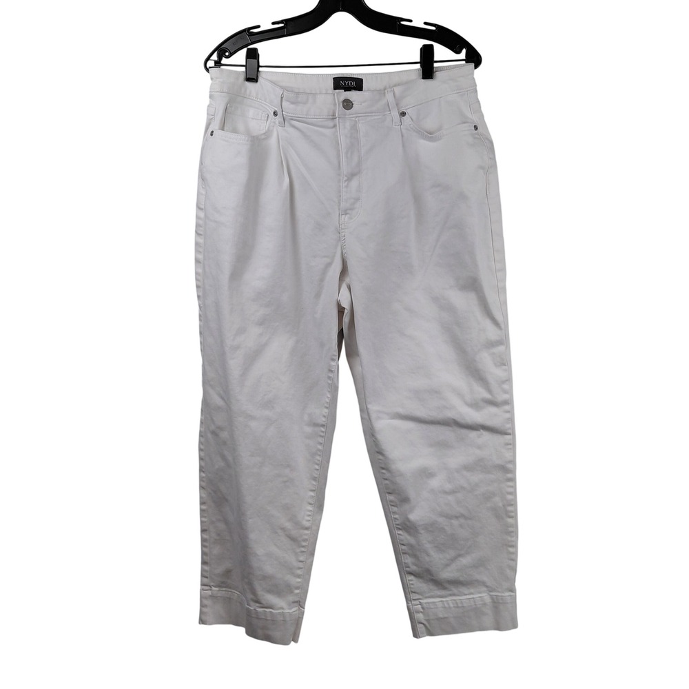 NYDJ Womens White Pleated‎ Front Cropped Pants Size 12 Stretch Cotton Blend